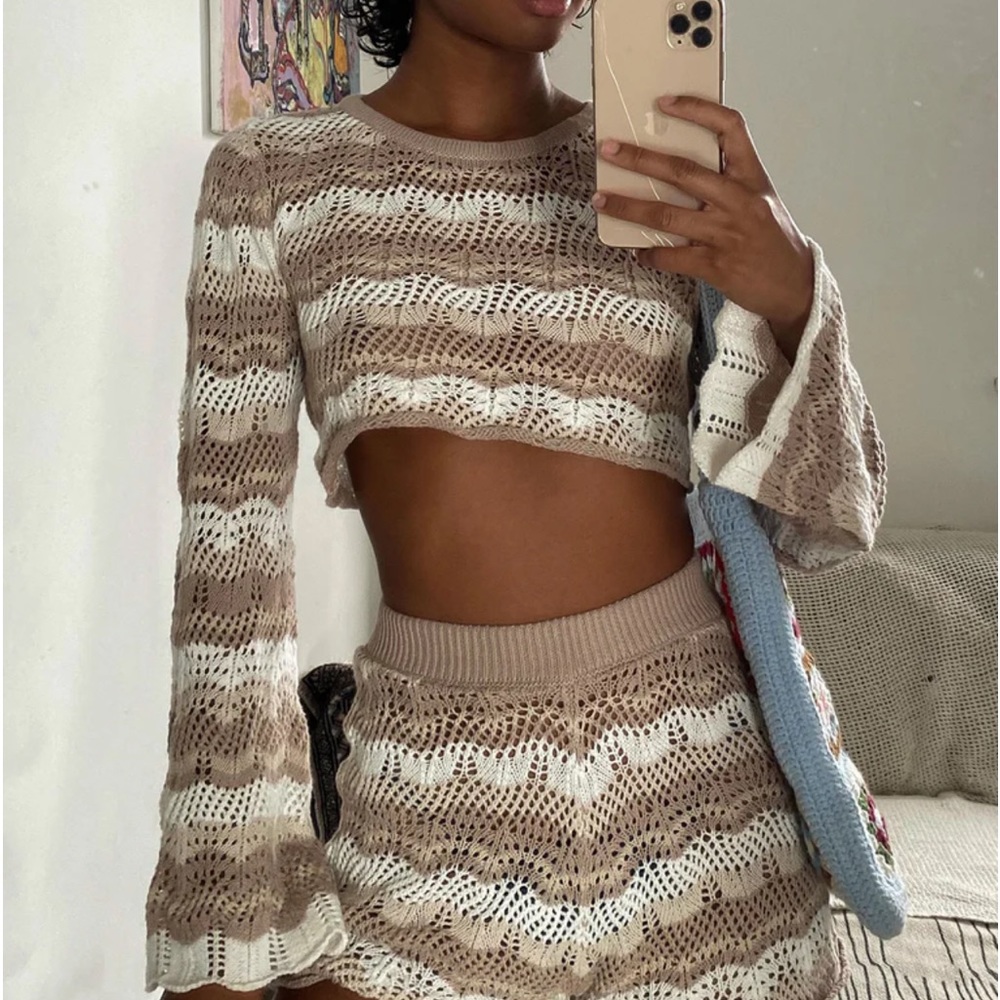 princess polly beige white knit coord set